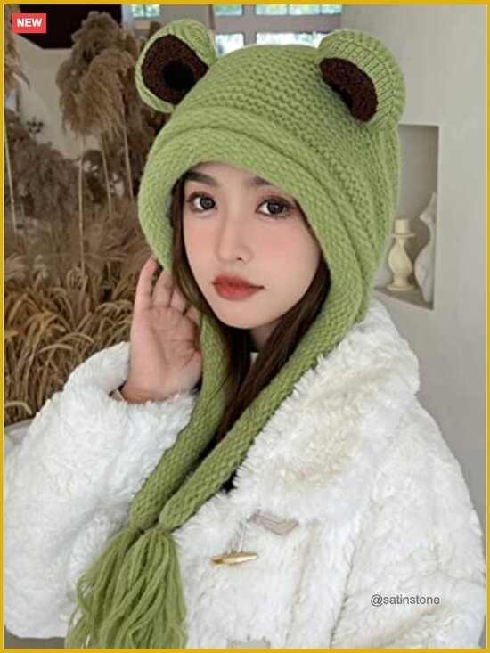 Wool Beanie Hat with Earflaps Cute Knitted Winter Skull Cap main image 5
